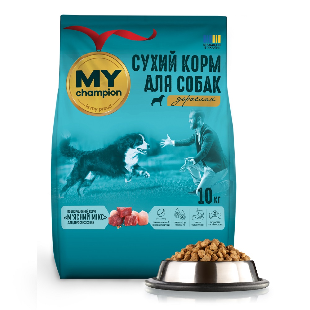 Повнораціонний сухий корм для дорослих собак My Champion "М'ясний мікс", 10 кг